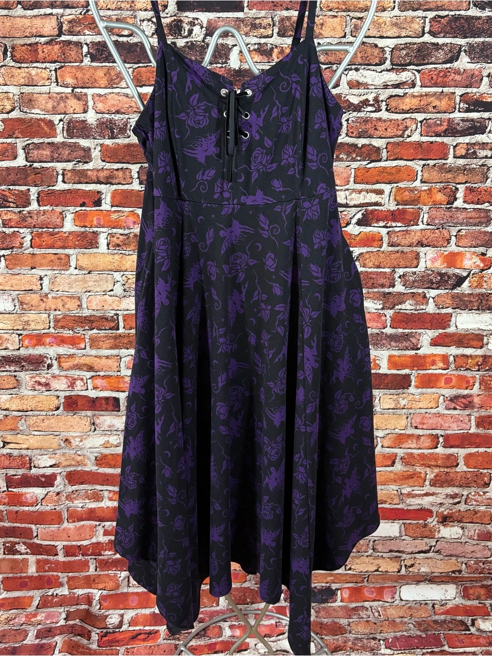 Hot Topic Purple Fairy Rose Black Hanky Hem Dress Lace Up Bust Whimsigoth M